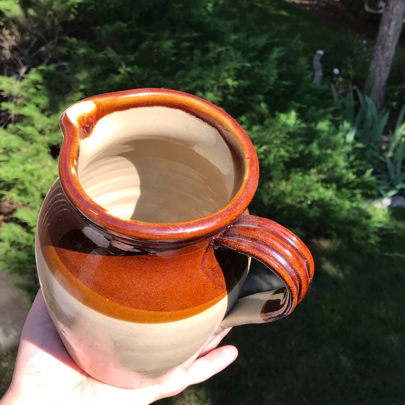 Antique pottery pitcher / jug 2-tone brown - Picture 3 of 4